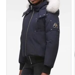 Moose Knuckles Dark Blue Coat with White Fur